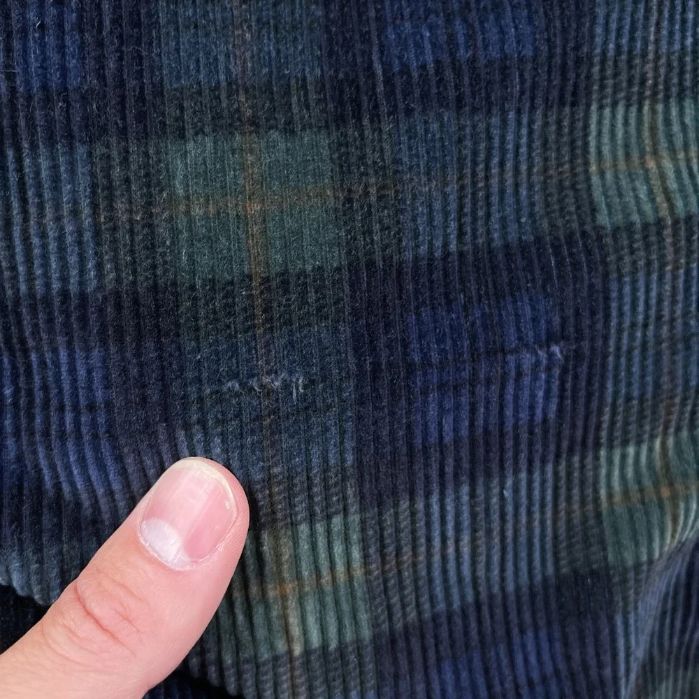 Vintage Eddie Bauer Shirt Mens XL Blue Green Plaid Wide Wale Corduroy Button Up